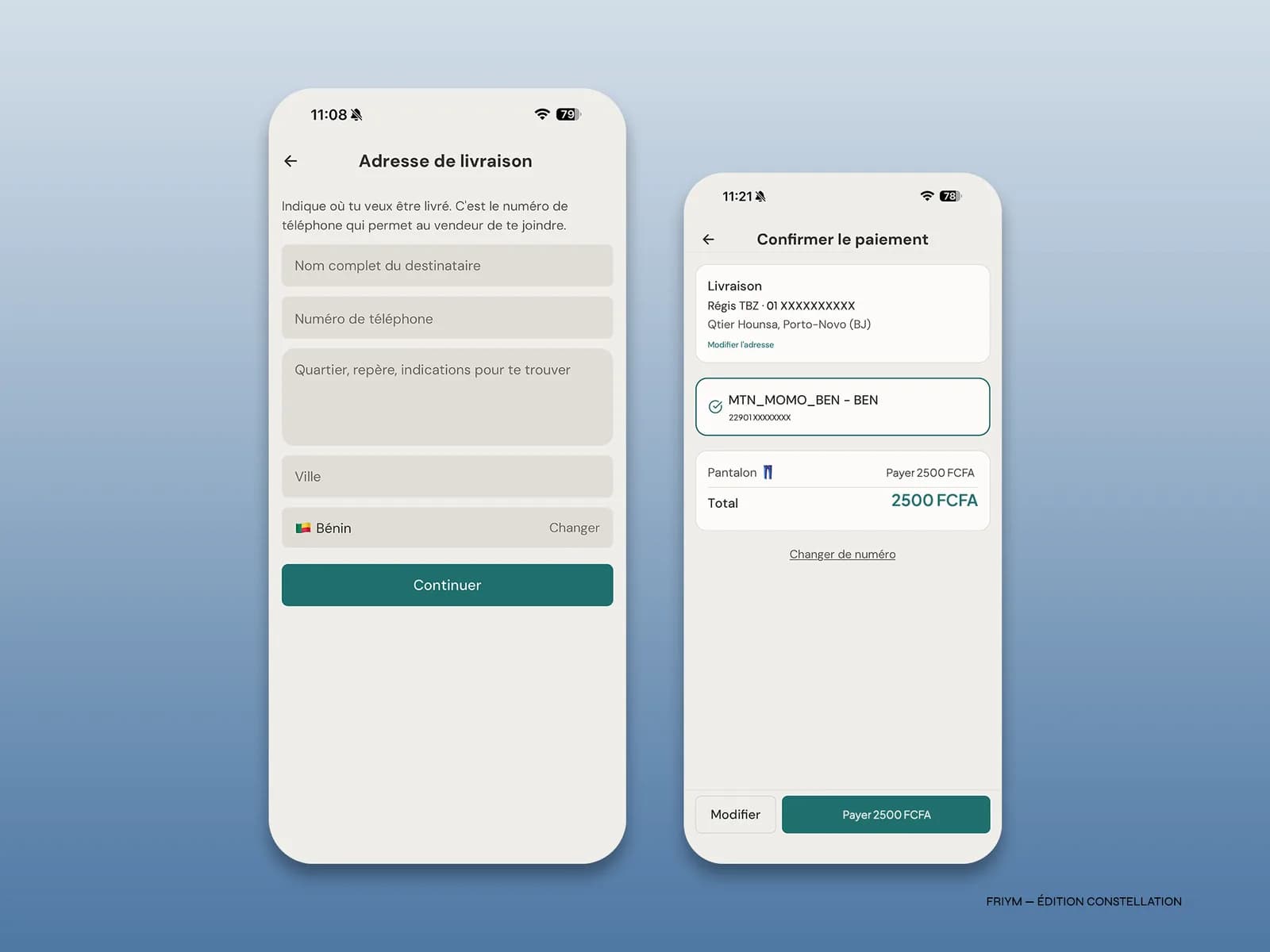 Saisie de l'adresse de livraison par l'acheteur