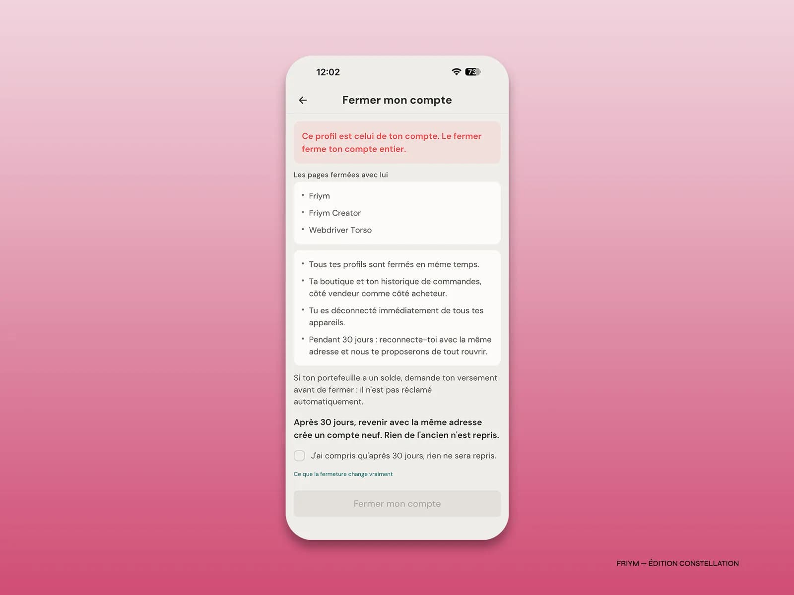 Fermeture et réouverture d'un compte Friym