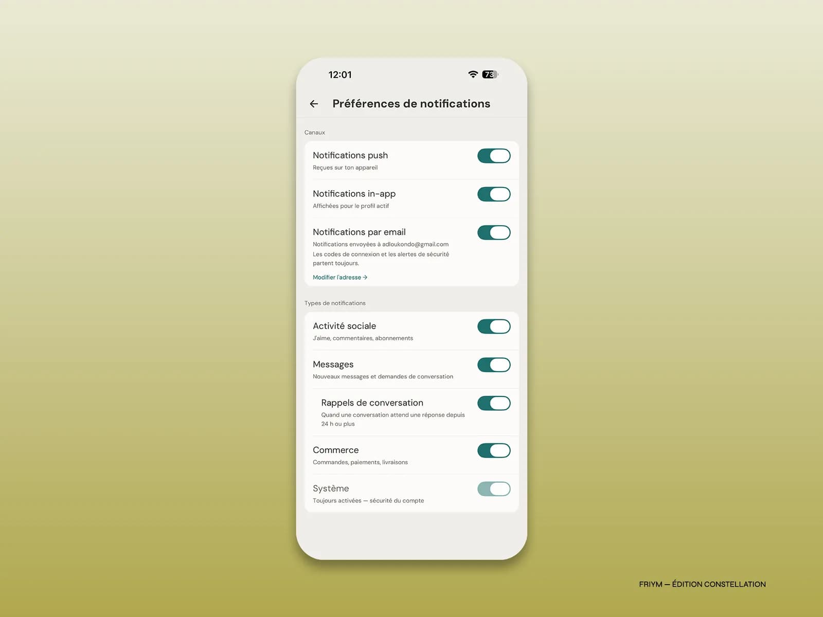 Préférences de notifications par catégorie